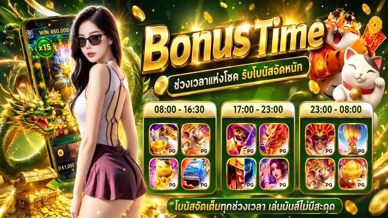 แบนเนอร์ Bonus Time โปรโมชั่นสล็อตรับโบนัสจัดหนักทุกช่วงเวลา